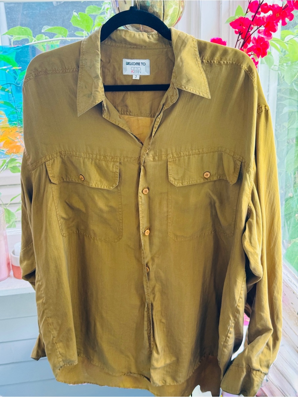Gold Vintage silk Button-Down Shirt